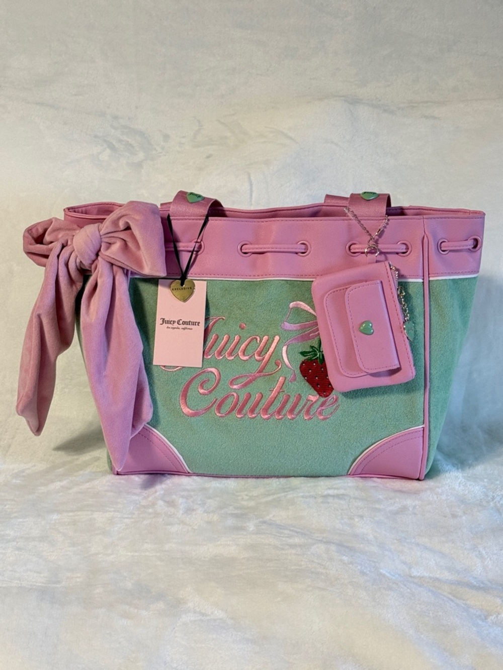 Juicy Couture Pink & Mint Strawberry Tote Bag with Bow Accent